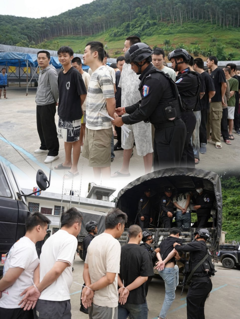 佤邦司法委联合中国执法部门在云南普洱孟连勐啊口岸依法向中方移交64名跨境涉诈涉案…