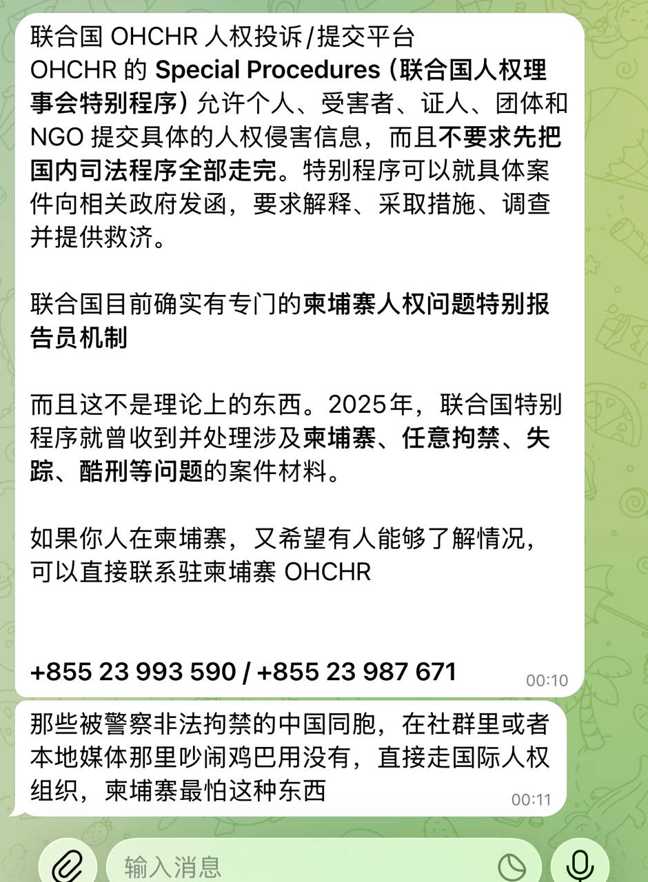 在柬被拘留可向联合国人权渠道求助