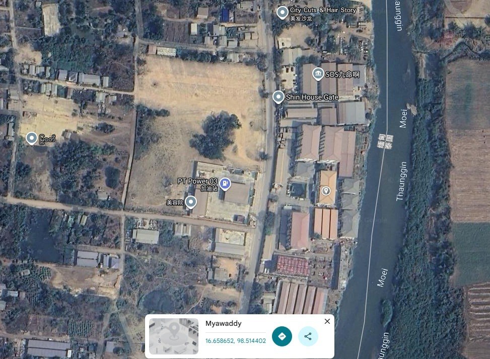 缅甸妙瓦底第三街区的“通达园区”对门就是加油站，园区现在依旧正常开工，在现在环境…