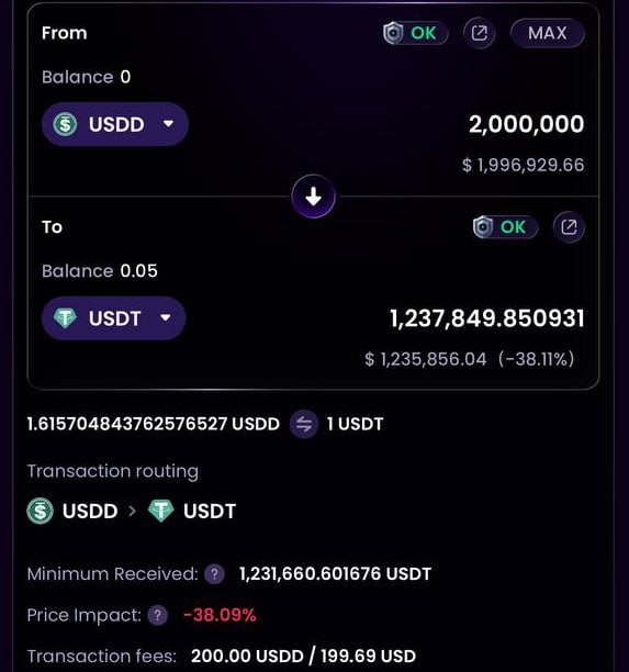 usdd出现崩盘情况。